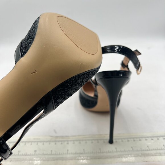 FSJ Black Glitter Pointed Toe D'Orsay High Heel Slingback Pumps Cutout Sandals - Picture 6 of 8